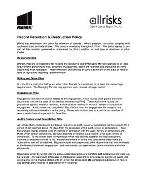 Fillable Online Record Retention And Destruction Policy Doc Fax Email