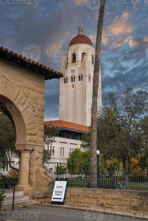 Low Angle View Of Hoover Tower At Stanford University Campus