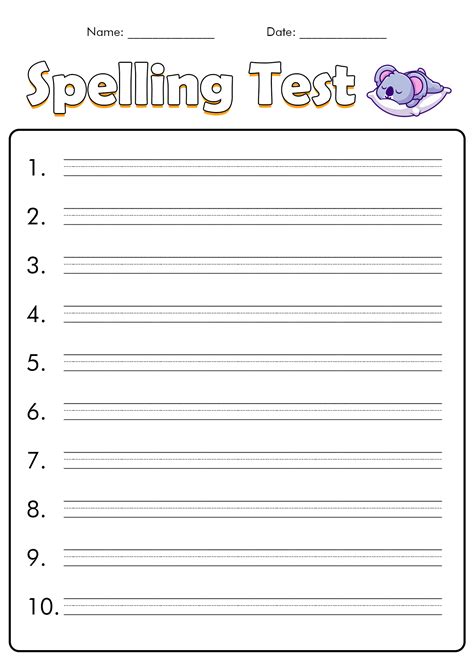 Free Printable Blank Spelling Worksheets