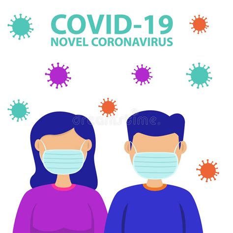 Man And Woman Wearing Mask To Prevent Corona Virus Vector Illustration