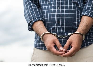 Prisoner Man Jail Handcuffs Close Shackled Stock Photo