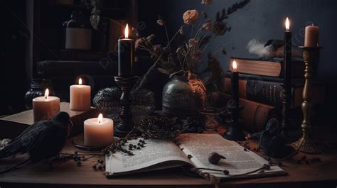 Witches And Candles On A Table Background Witchy Aesthetic Picture