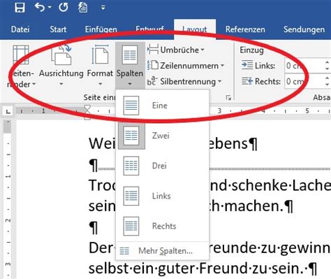 Spaltenverarbeitung Und Manuelle Umbr Che In Microsoft Word