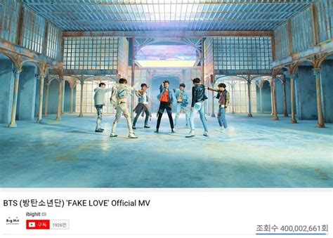 방탄소년단 또 기록 세워 FAKE LOVE 뮤직비디오 4억 뷰 돌파 시선뉴스