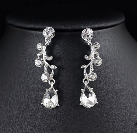 Floral Clear Austrian Rhinestone Necklace Earring Set Bridal Prom