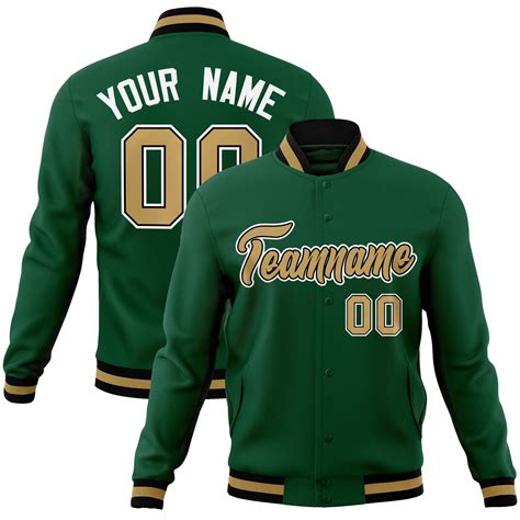 Custom Green Old Gold Black Classic Style Varsity Full Snap Letterman