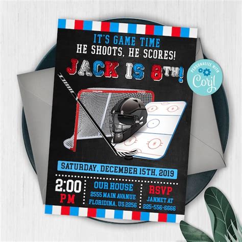 Editable Its Game Time Hockey Invitation Hockey Themed