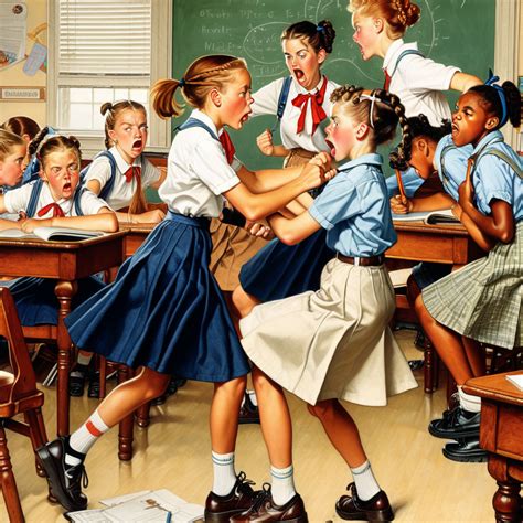 Schoolgirl Catfight Norman Rockwell Style 2 By Joninwi On Deviantart