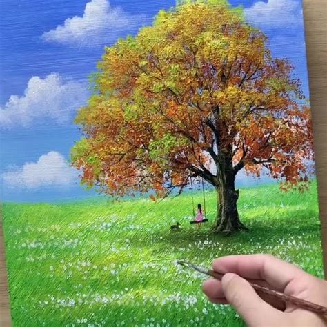 Autumn Oak Tree Acrylic Painting By Painting Skills Acrylic