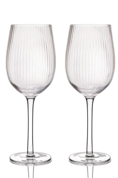 Glassware Set Of 2 Large Ribbed Wine Glasses In T Box Barcraft