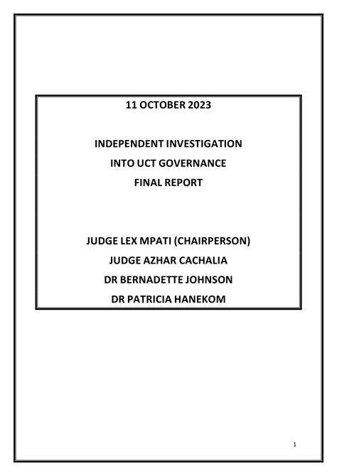 Independent Investigation Into Uct Governance Final Report Pdf Docdroid