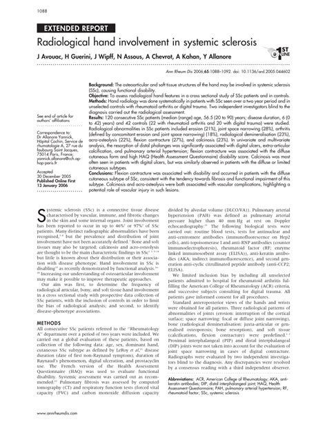 Pdf Radiologic Hand Involvement In Systemic Sclerosis