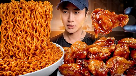 Asmr Mukbang Nuclear Fire Noodles And Chicken Wings Cooking And Eating