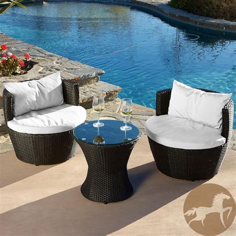 Noble House Kono Black 3 Piece Faux Rattan Outdoor Patio Conversation