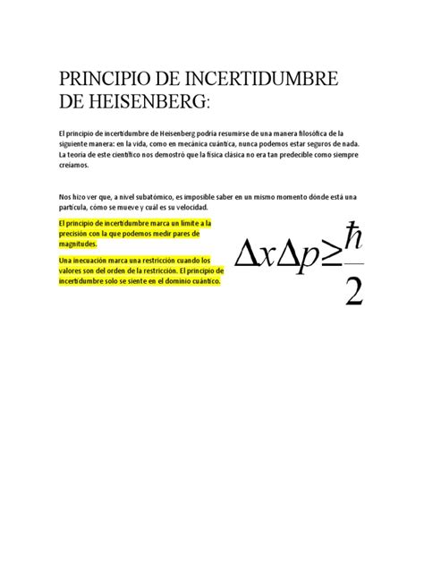 Principio De Incertidumbre De Heisenberg Pdf