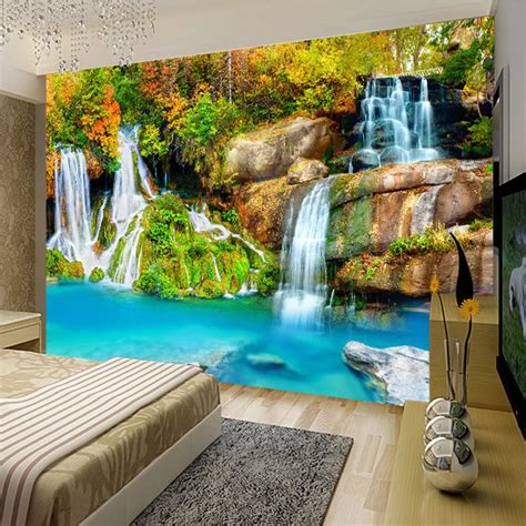 Nature Landscape Custom 3d Wall Mural Wallpaper Small Creek Waterfall Living Room Tv Backdrop