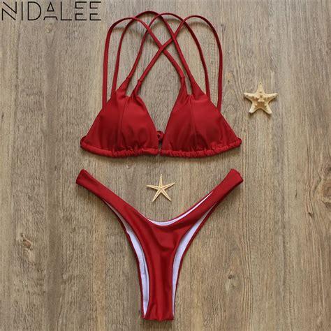 Nidlaee 2017 New Sexy Push Up Bras Brazilian Bikini Swimwear Set Red Camisole Beach Biquini