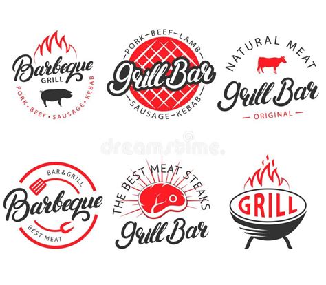 Vector Set Of Grill Bar And Bbq Labels In Retro Style Vintage Grill