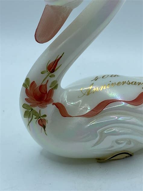 Vintage Fenton Irridescent Swan 40th Anniversary Rose Signed M Wagner Ebay