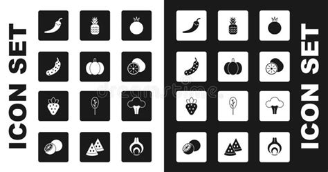 Set Tomato Pumpkin Fresh Cucumber Hot Chili Pepper Pod Kiwi Fruit Pineapple Broccoli And
