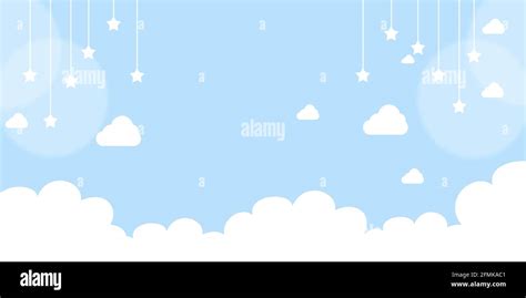 White clouds with stars on pastel sky blue background, Illustration ...