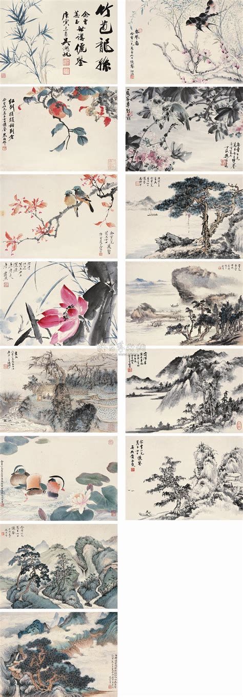 吴湖帆 陆俨少 江寒汀 陆抑非 钱瘦铁 等 1950年作 山水花卉 册页2009秋季拍卖会北京保利拍品价格图片拍卖专场拍卖会预展