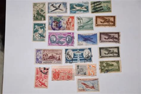 LOT DE 19 timbres france et etranger poste aerienne oblitérés EUR 1 00