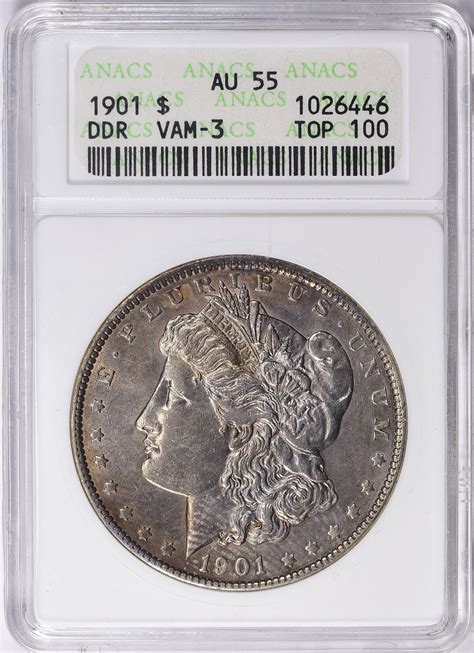 1901 Morgan Silver Dollar Doubled Die Reverse Vam 3 Top 100 Anacs Au 55