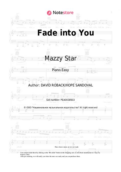 Fade Into You Piano Sheet Music Easy Mazzy Star In Note Store