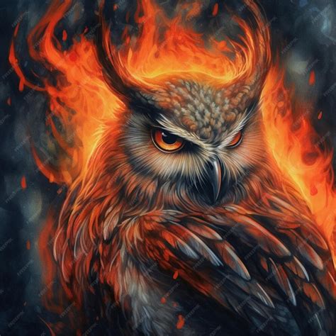 Premium Ai Image Owls In A Bright Flame Of Fire Owl Portrait Animal