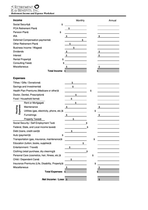 Retirement Expense Worksheet Printable Word Searches