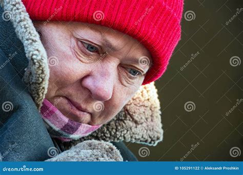 Portrait Of An Mature Woman In A Red Hat Stock Photo Image Of Fashionable Overcoat 105291122
