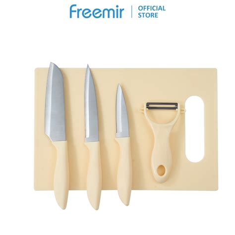 Jual Official Mall Freemir Pcs Set Pisau Dapur Stainless Beige Biru