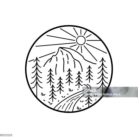 Vector Illustration Of Yosemite National Park In Mono Line Style Art