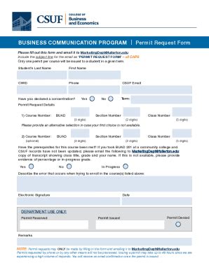 Fillable Online Business Fullerton Department Of Marketingpermit