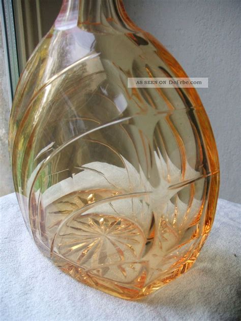 Schwere Alte Karaffe Art Deco Kristall Glas Geschliffen Farbig