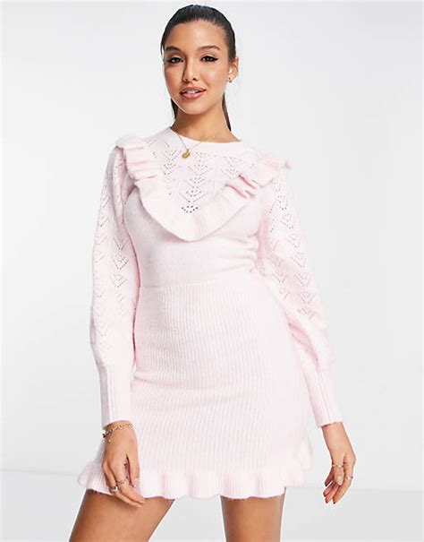 Miss Selfridge Heritage Gerafftes Kleid In Rosa Mit Lochmuster Asos