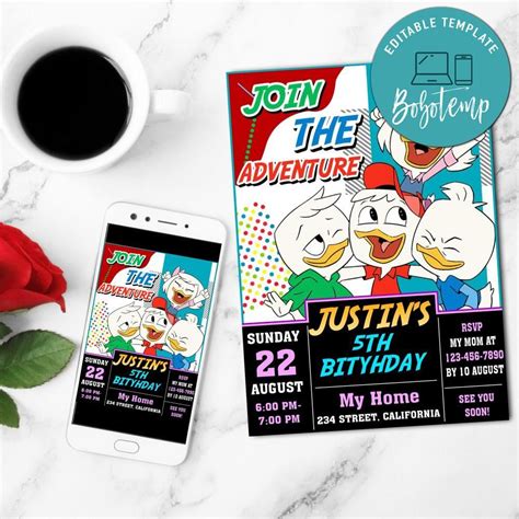 Ducktales Invitation Customizable Template To Print At Home Diy Bobotemp