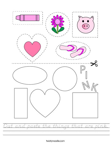 Cut And Paste The Things That Are Pink Worksheet D Nealian Twisty Noodle