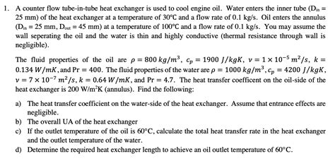 Solved A Counter Flow Tube In Tube Heat Exchanger Is Used Chegg