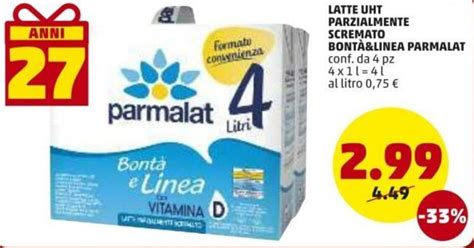 Parmalat Bontà Linea Latte Uht Parzialmente Scremato 4pz 1l offerta