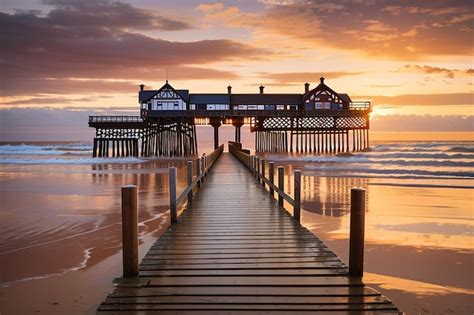 Premium AI Image The Wooden Pier At Sunset In Saltburn By The Sea