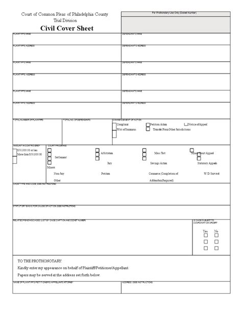 Civil Cover Sheet Example