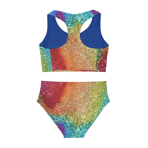 Girls Two Piece Glittery Rainbow Swimsuit AOP - Etsy