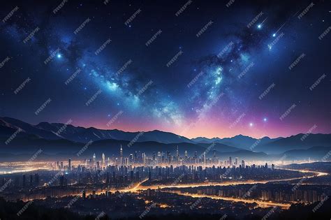 Premium Photo | Starry night sky over city lights