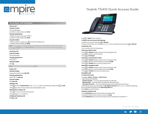 Yealink T54w Quick Reference Guide