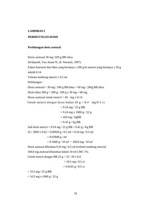 Pdf Lampiran Perhitungan Dosis Perhitungan Dosis Asetosal File