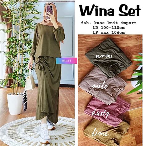 Jual AM Wina Set Setelan Wanita Kaos Knit Rajut One Set Wanita Rok