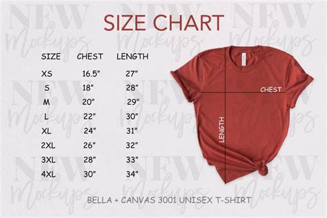 Size Chart Bella Canvas 3001 Size Chart T Shirt 1372159