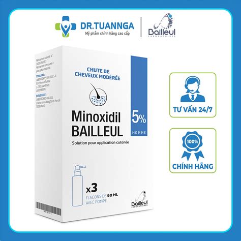 Minoxidil Bailleul 5 Xịt mọc tóc Minoxidil nhập khẩu Pháp Hộp 3 lọ